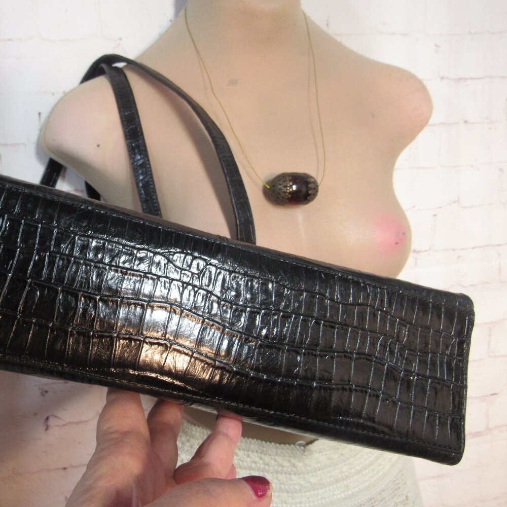 Etienne Aigner Black Croc-Embossed Shoulder Bag - Picture 6 of 8